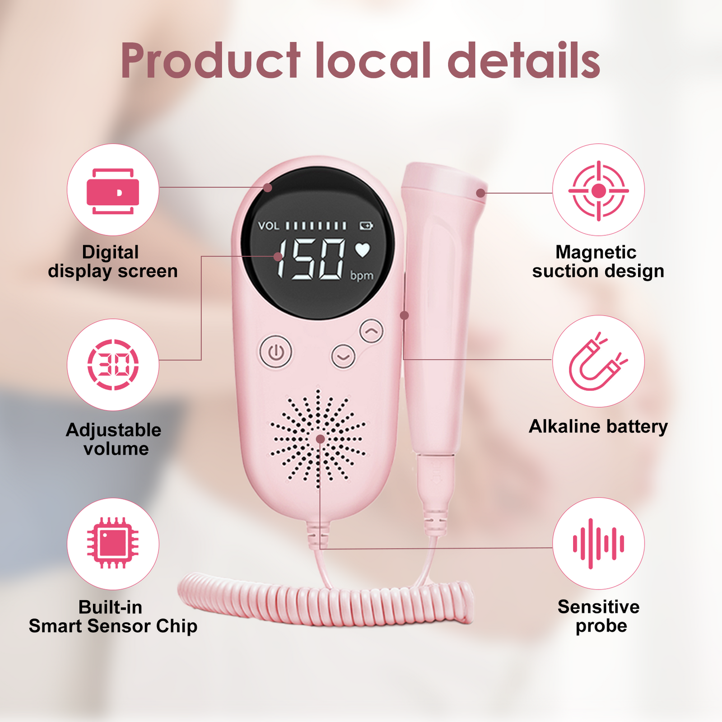 Fetal doppler for Home Use, Portable Health Assistant, High Definition Display