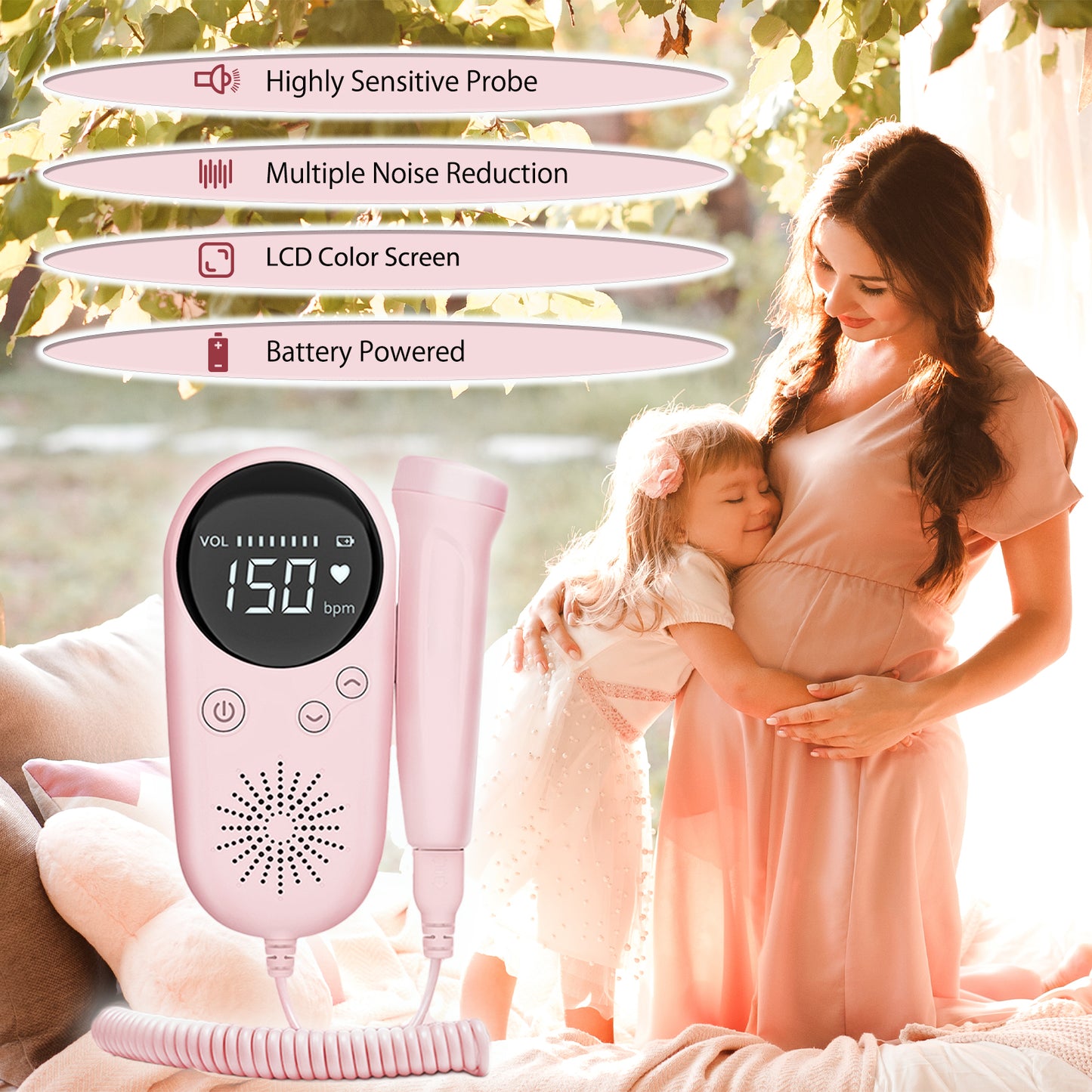 Fetal doppler for Home Use, Portable Health Assistant, High Definition Display