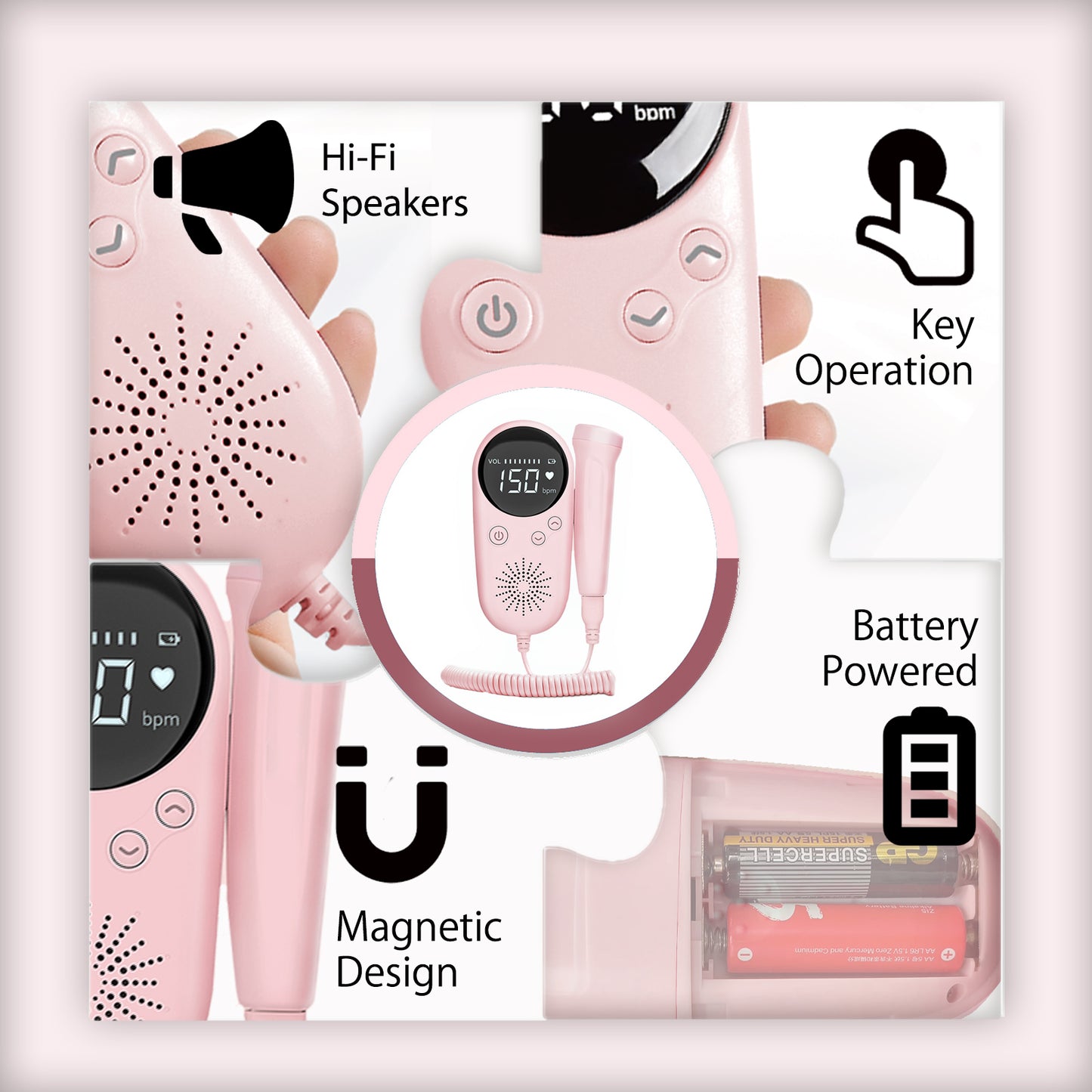 Fetal doppler for Home Use, Portable Health Assistant, High Definition Display